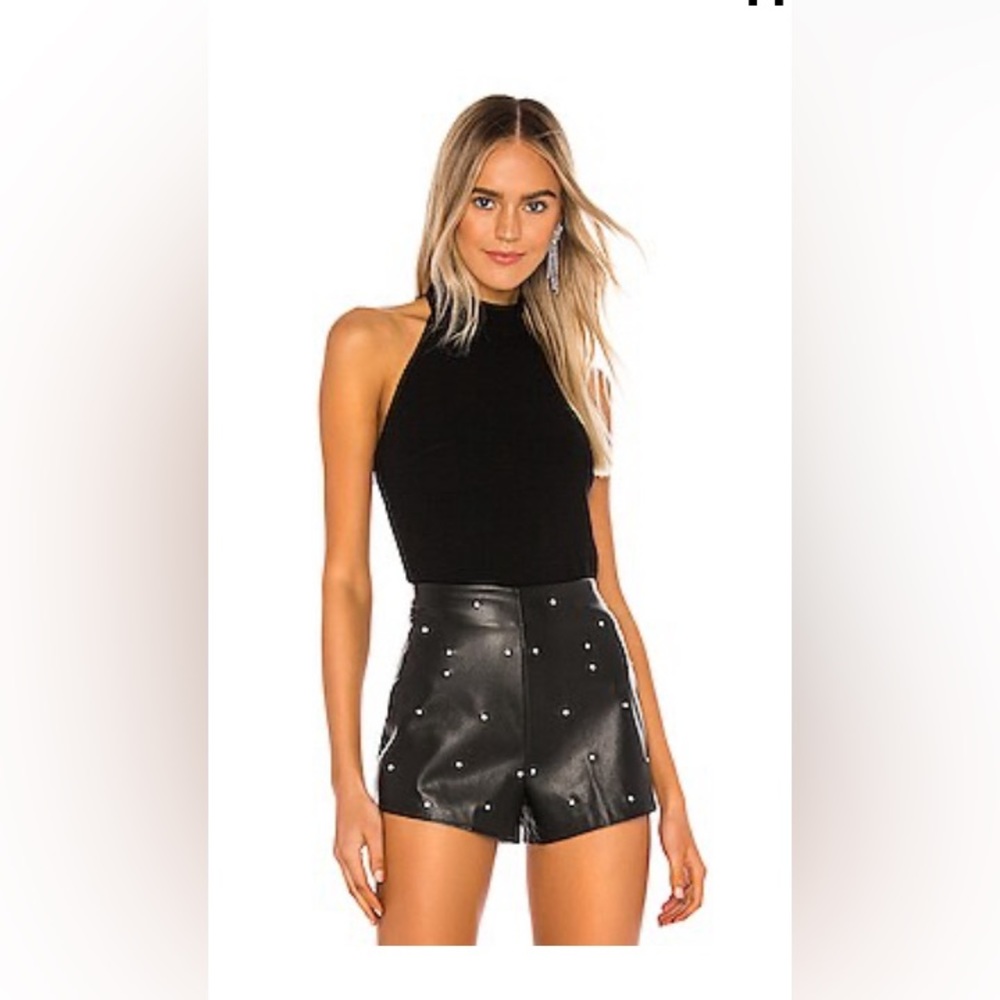 NBD Revolve Adelle Halter Top Black Mockneck Button Closure Size Medium